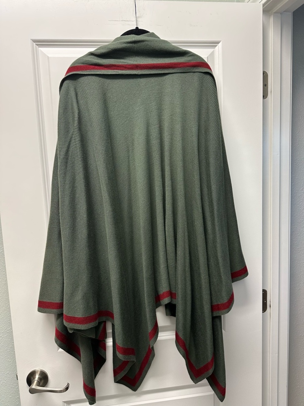 Lord & Taylor Olive Shawl with Red Accents - Picture 4 of 4